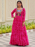 Spectacular Rani Pink Bandhani Printed Georgette Navratri Special Gown - Zeel Clothing