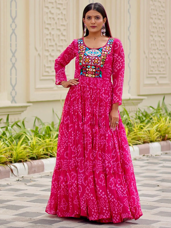 Spectacular Rani Pink Bandhani Printed Georgette Navratri Special Gown - Zeel Clothing
