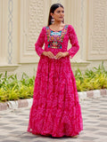 Spectacular Rani Pink Bandhani Printed Georgette Navratri Special Gown - Zeel Clothing