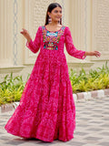 Spectacular Rani Pink Bandhani Printed Georgette Navratri Special Gown - Zeel Clothing