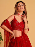 Spectacular Red Sequins Georgette Reception Wear Lehenga Choli - Zeel Clothing