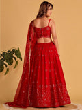 Spectacular Red Sequins Georgette Reception Wear Lehenga Choli - Zeel Clothing