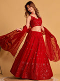 Spectacular Red Sequins Georgette Reception Wear Lehenga Choli - Zeel Clothing