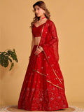 Spectacular Red Sequins Georgette Reception Wear Lehenga Choli - Zeel Clothing