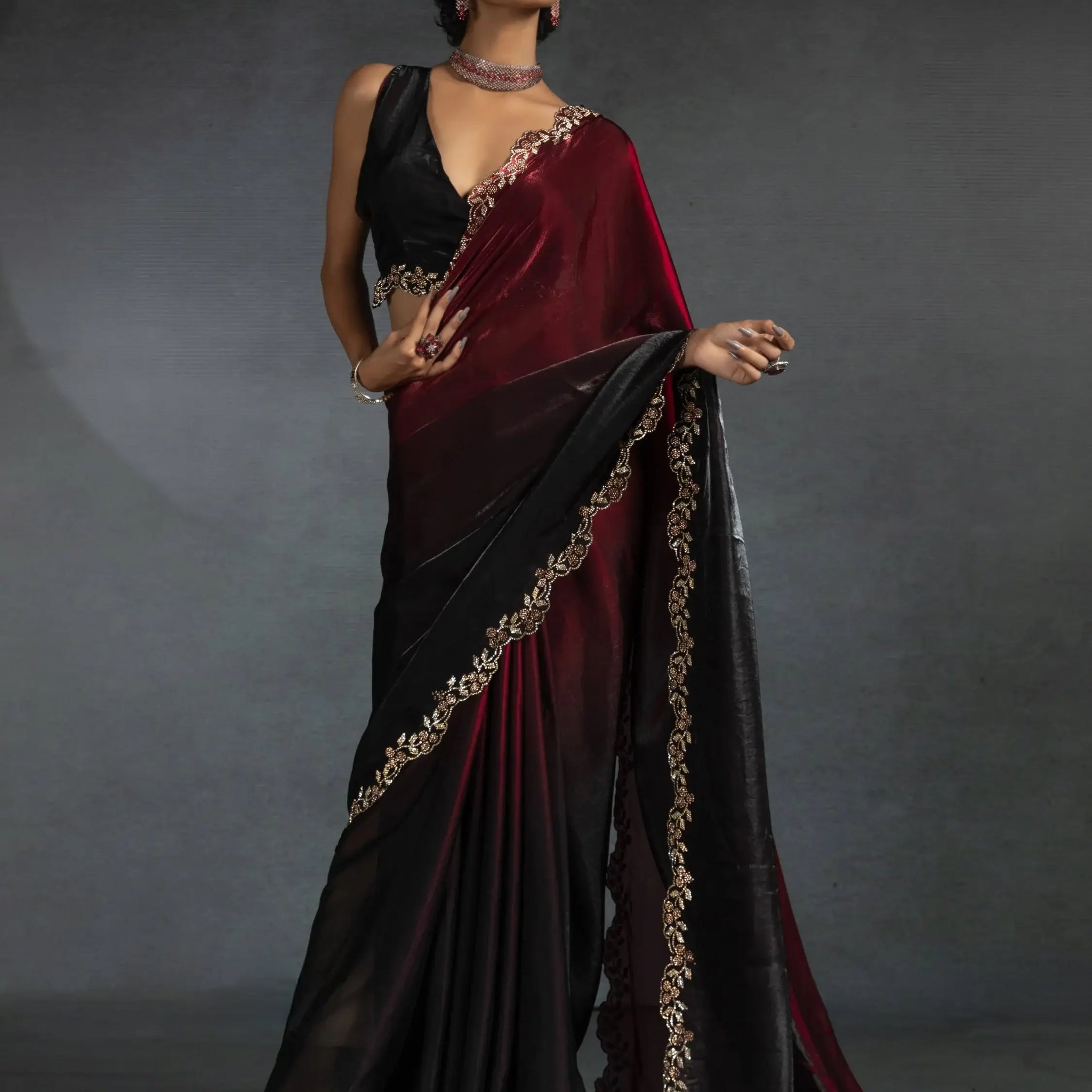 Spectacular Red Shaded Satin Wedding Wear Saree With Blouse - Zeel Clothing