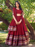 Spectacular Red Zari Weaving Chanderi Lehenga Choli With Dupatta - Zeel Clothing