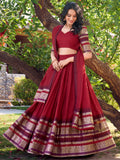Spectacular Red Zari Weaving Chanderi Lehenga Choli With Dupatta - Zeel Clothing