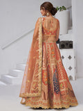 Spectacular Rust Orange Embroidered Banarasi Silk Designer Lehenga Choli With Dupatta