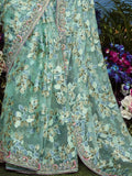 Spectacular Sea Green Lace Work Brasso Engagement Wear Saree - Zeel Clothing