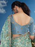 Spectacular Sea Green Lace Work Brasso Engagement Wear Saree - Zeel Clothing