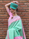 Spectacular Sea Green Zari Weaving Silk Saree With Blouse - Zeel Clothing