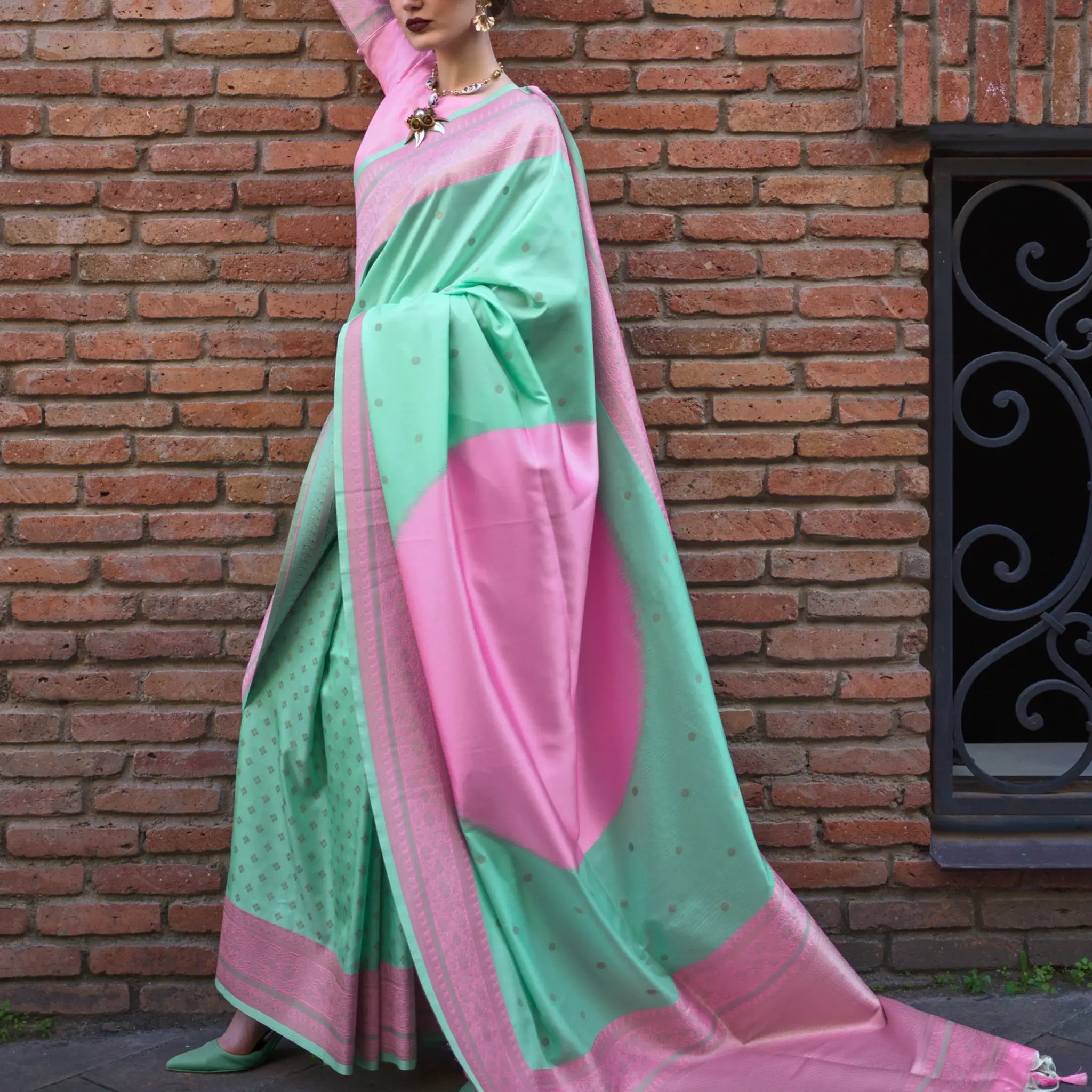 Spectacular Sea Green Zari Weaving Silk Saree With Blouse - Zeel Clothing
