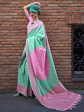 Spectacular Sea Green Zari Weaving Silk Saree With Blouse - Zeel Clothing