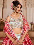 Spectacular Sky Blue Embroidered Tissue Engagement Wear Lehenga Choli With Dupatta - Zeel Clothing