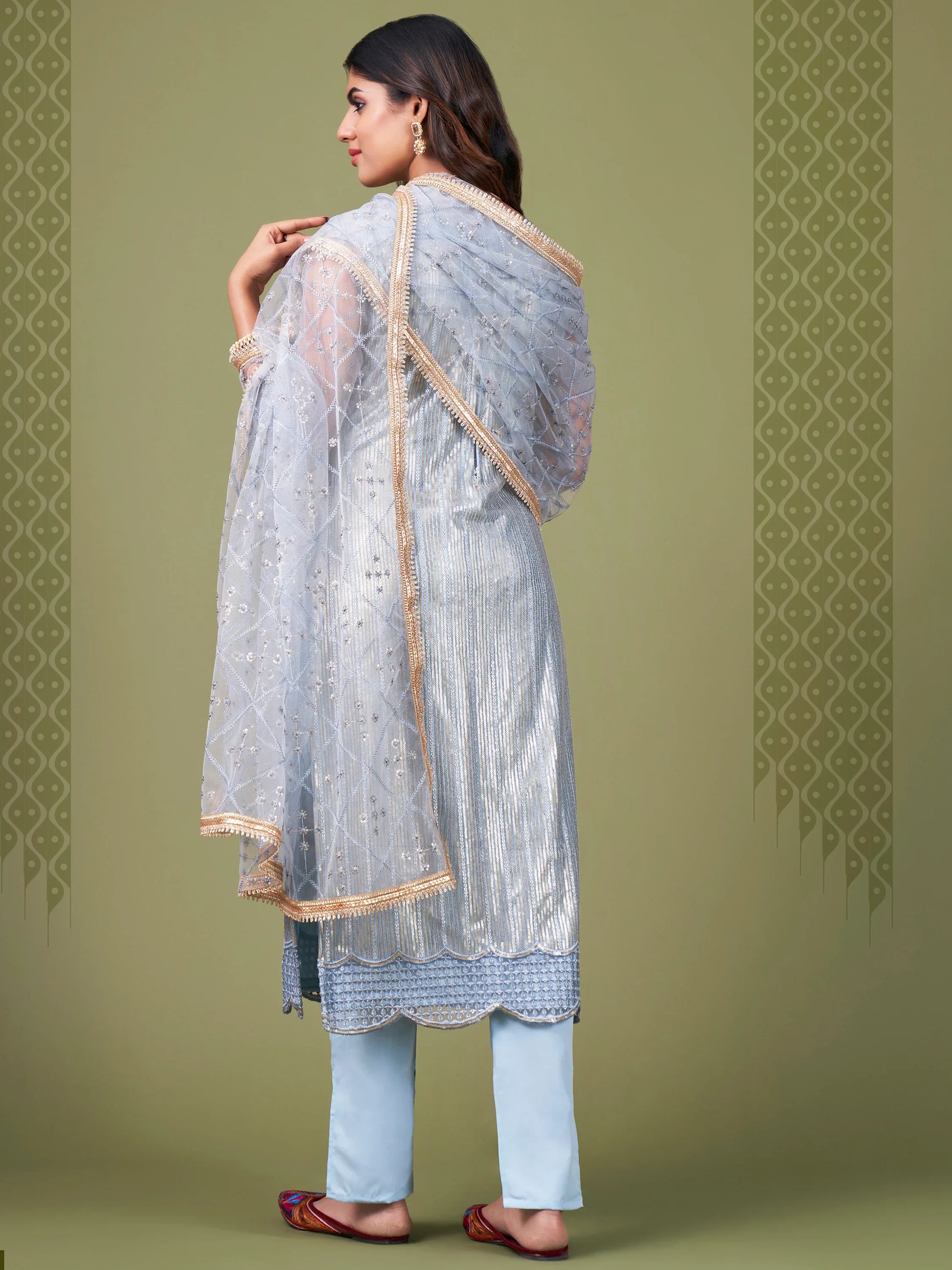 Spectacular Sky Blue Heavy Embroidery Net Salwar Suit With Dupatta - Zeel Clothing