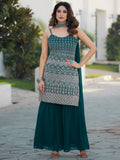 Spectacular Teal Blue Sequins Georgette Festive Wear Sharara Suit With Dupatta - Zeel Clothing