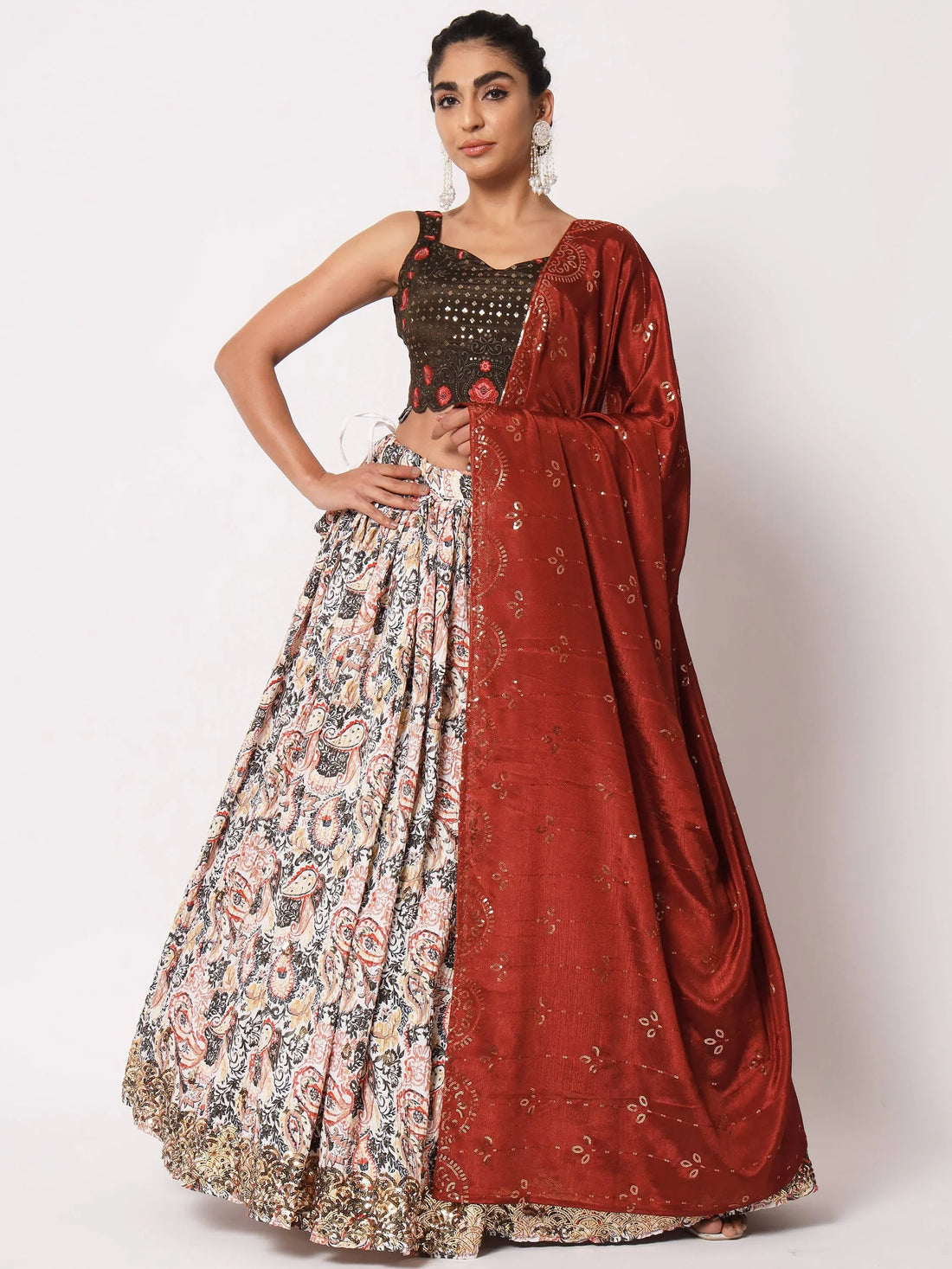 Spectacular White Digital Printed Art Silk Navratri Lehenga Choli - Zeel Clothing