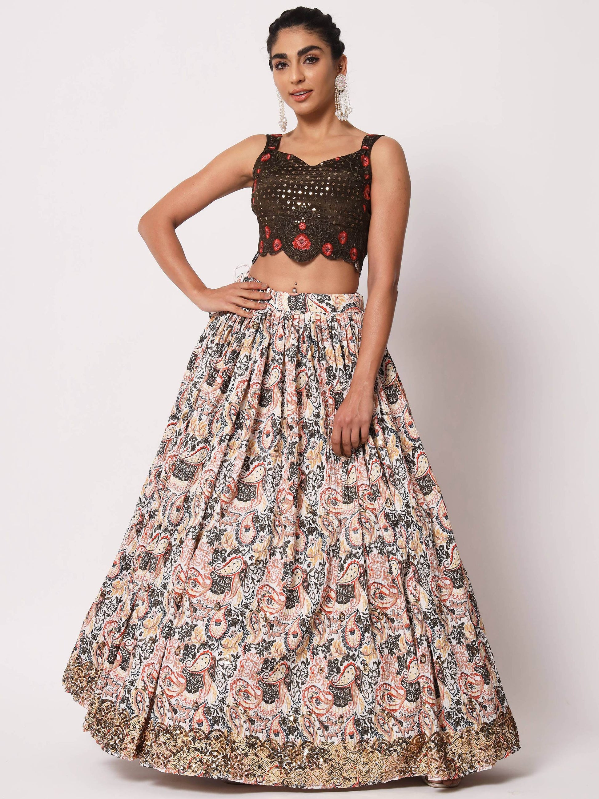 Spectacular White Digital Printed Art Silk Navratri Lehenga Choli - Zeel Clothing