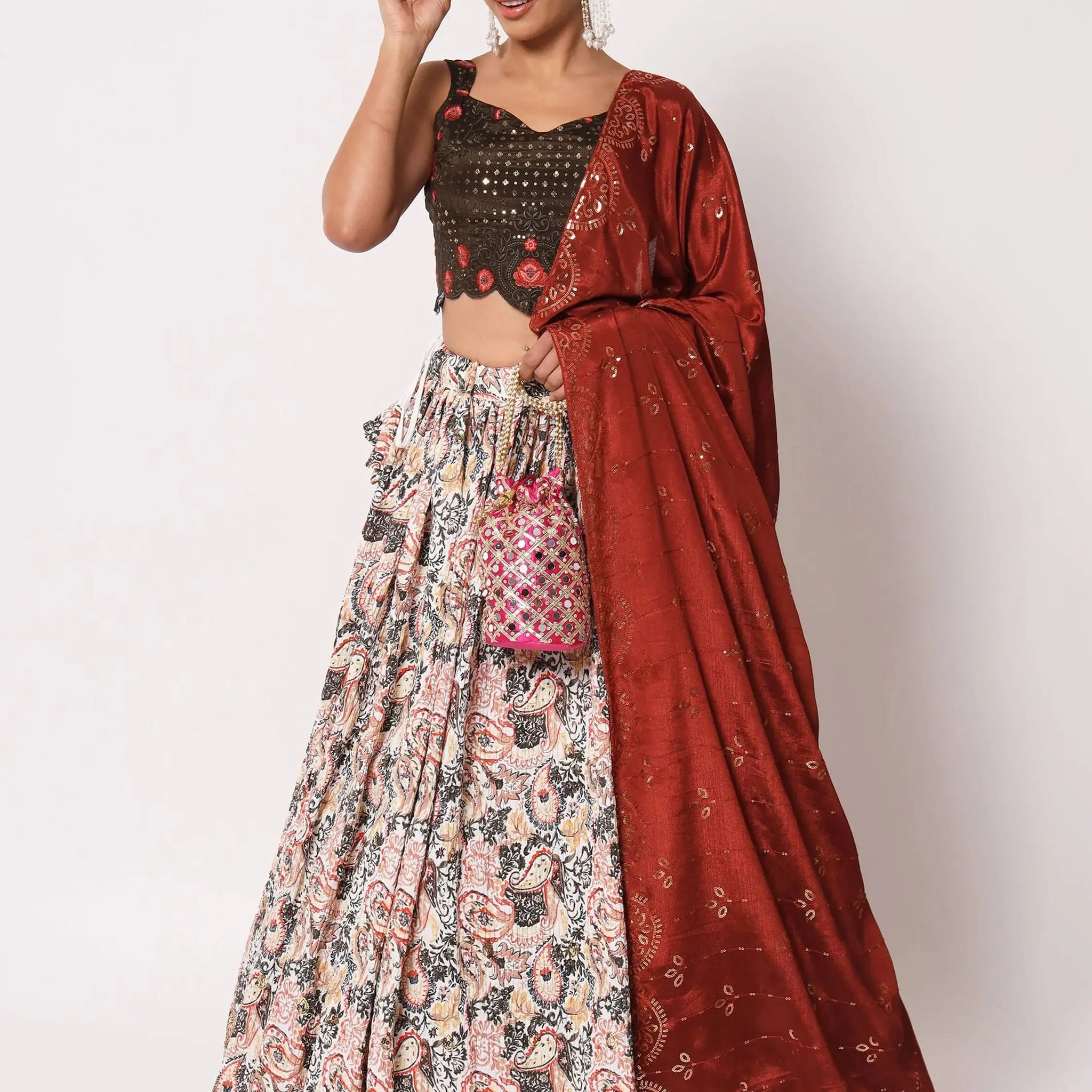 Spectacular White Digital Printed Art Silk Navratri Lehenga Choli - Zeel Clothing