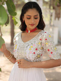 Spectacular White Thread Embroidered Georgette Traditional Gown - Zeel Clothing