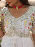 Spectacular White Thread Embroidered Georgette Traditional Gown - Zeel Clothing