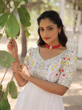 Spectacular White Thread Embroidered Georgette Traditional Gown - Zeel Clothing