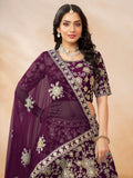 Spectacular Wine Embroidered Silk Wedding Wear Lehenga Choli - Zeel Clothing