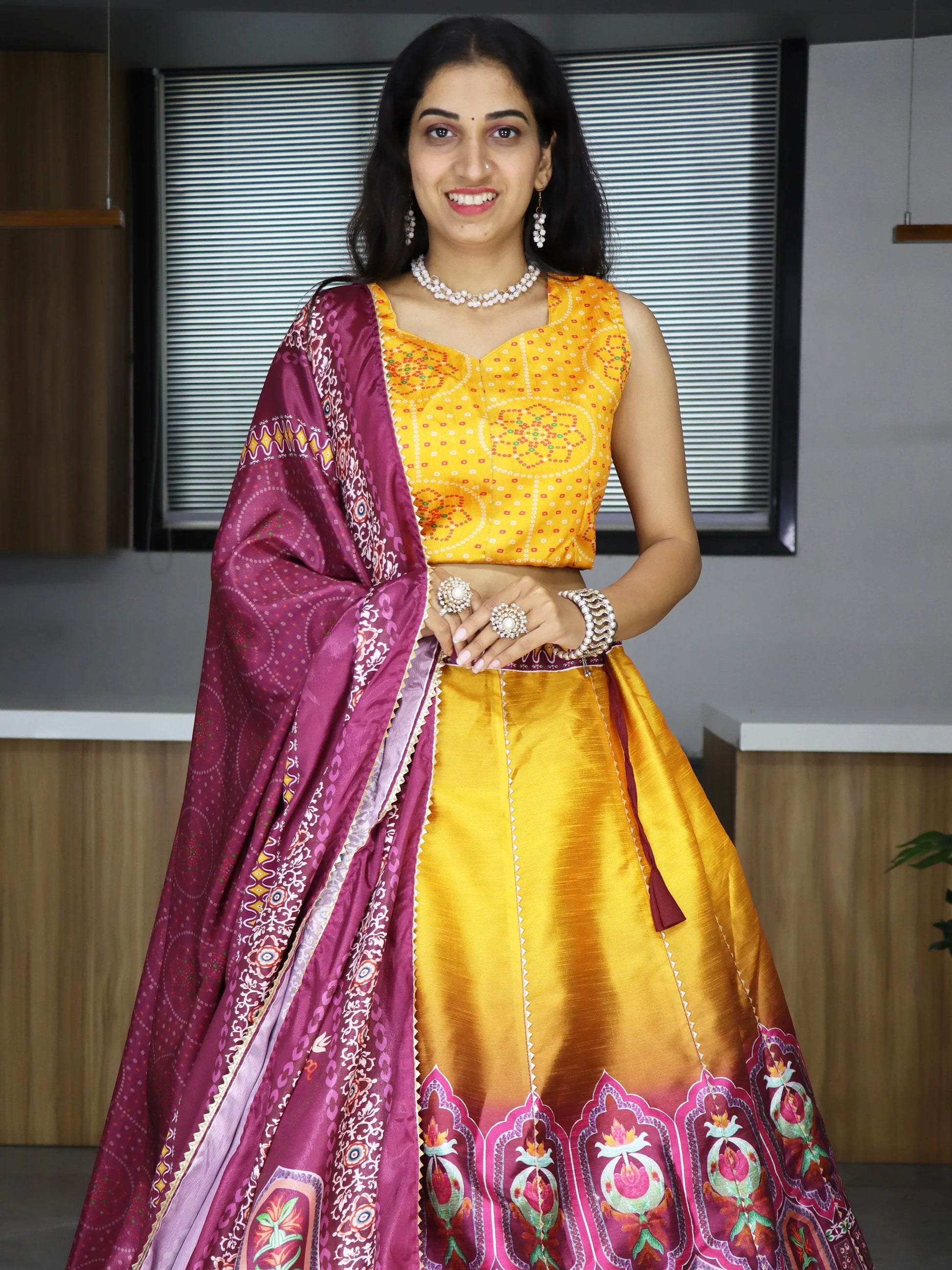 Spectacular Yellow Digital Printed Art Silk Haldi Wear Lehenga Choli - Zeel Clothing