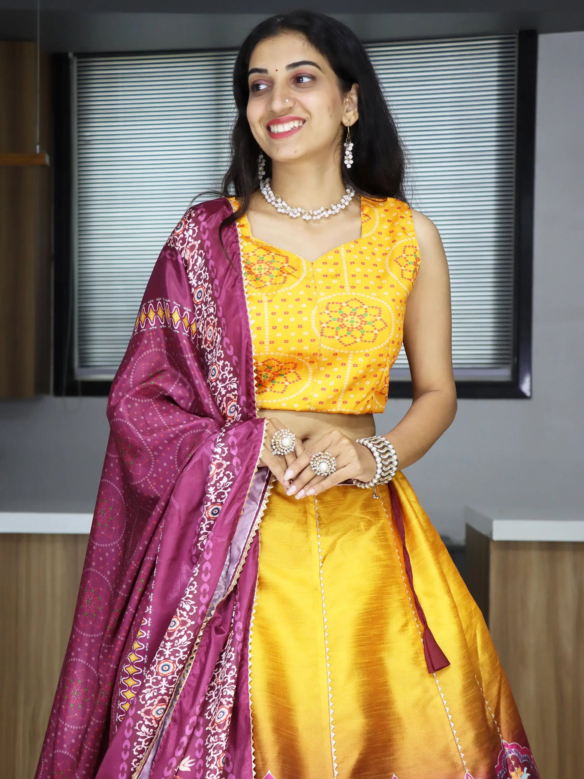 Spectacular Yellow Digital Printed Art Silk Haldi Wear Lehenga Choli - Zeel Clothing
