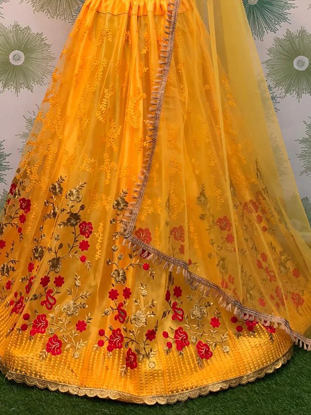 Spectacular Yellow Thread Work Net Lehenga Choli With Dupatta - Zeel Clothing