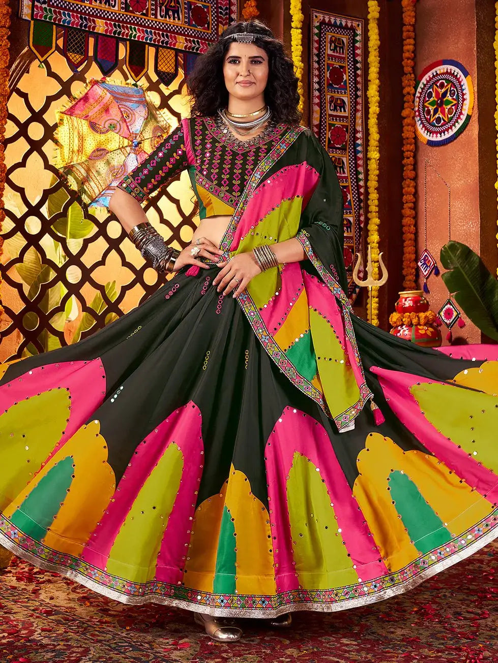 Splendid Black Digital Printed Silk Festive Special Lehenga With Blouse - Zeel Clothing