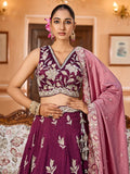 Splendid Burgundy Floral Embroidery Silk Reception Wear Lehenga With Blouse