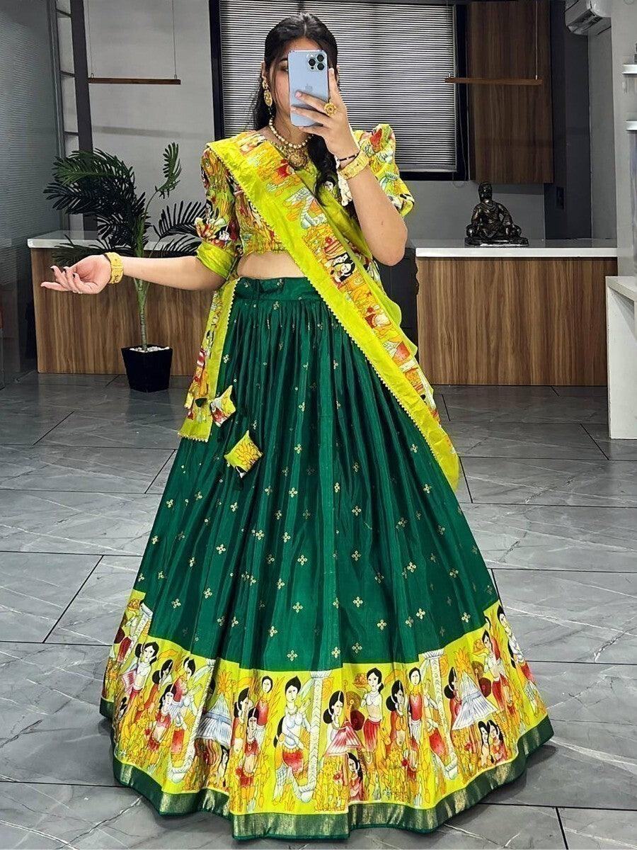 Splendid Green Digital Print Silk Traditional Lehenga Choli With Dupatta