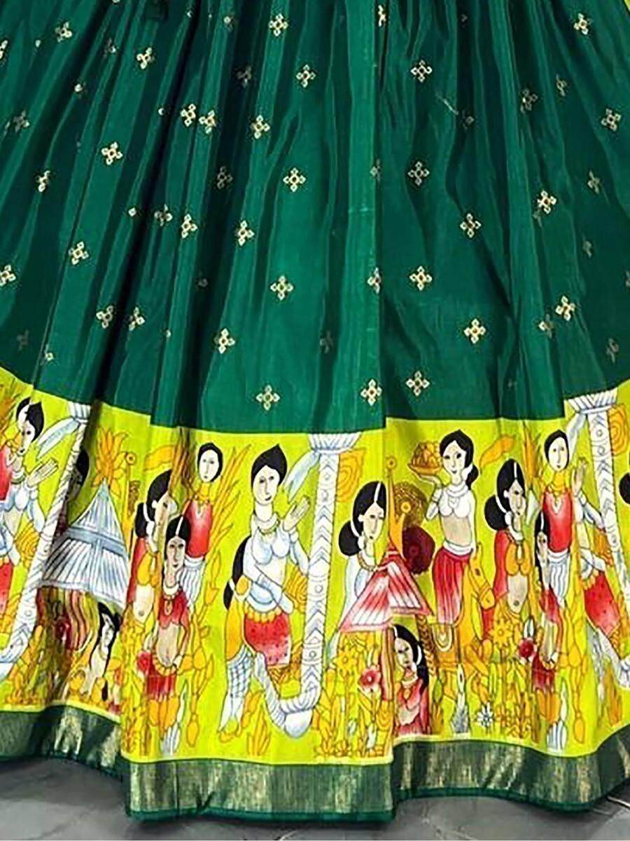 Splendid Green Digital Print Silk Traditional Lehenga Choli With Dupatta - Zeel Clothing