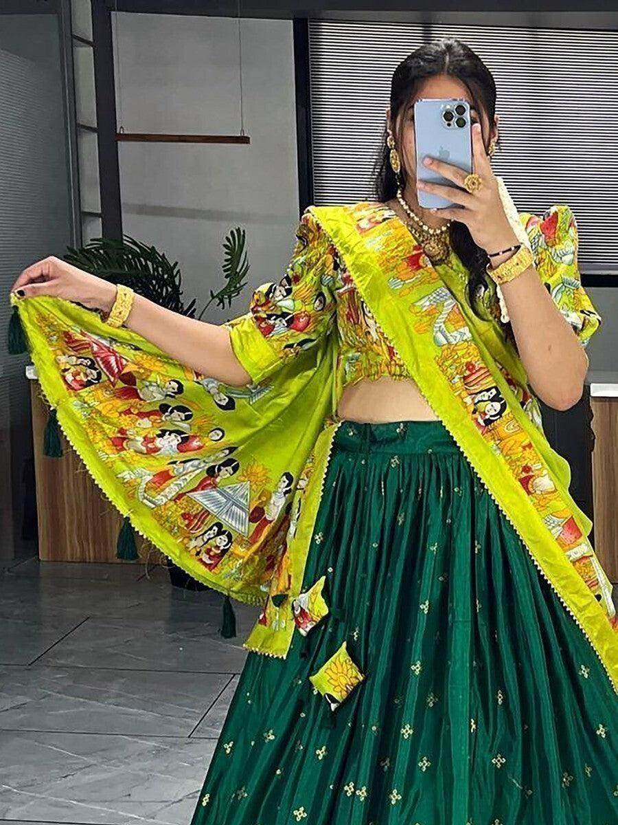 Splendid Green Digital Print Silk Traditional Lehenga Choli With Dupatta - Zeel Clothing