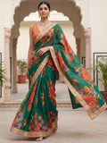 Splendid Green Floral Printed Organza Mehendi Wear Saree With Blouse