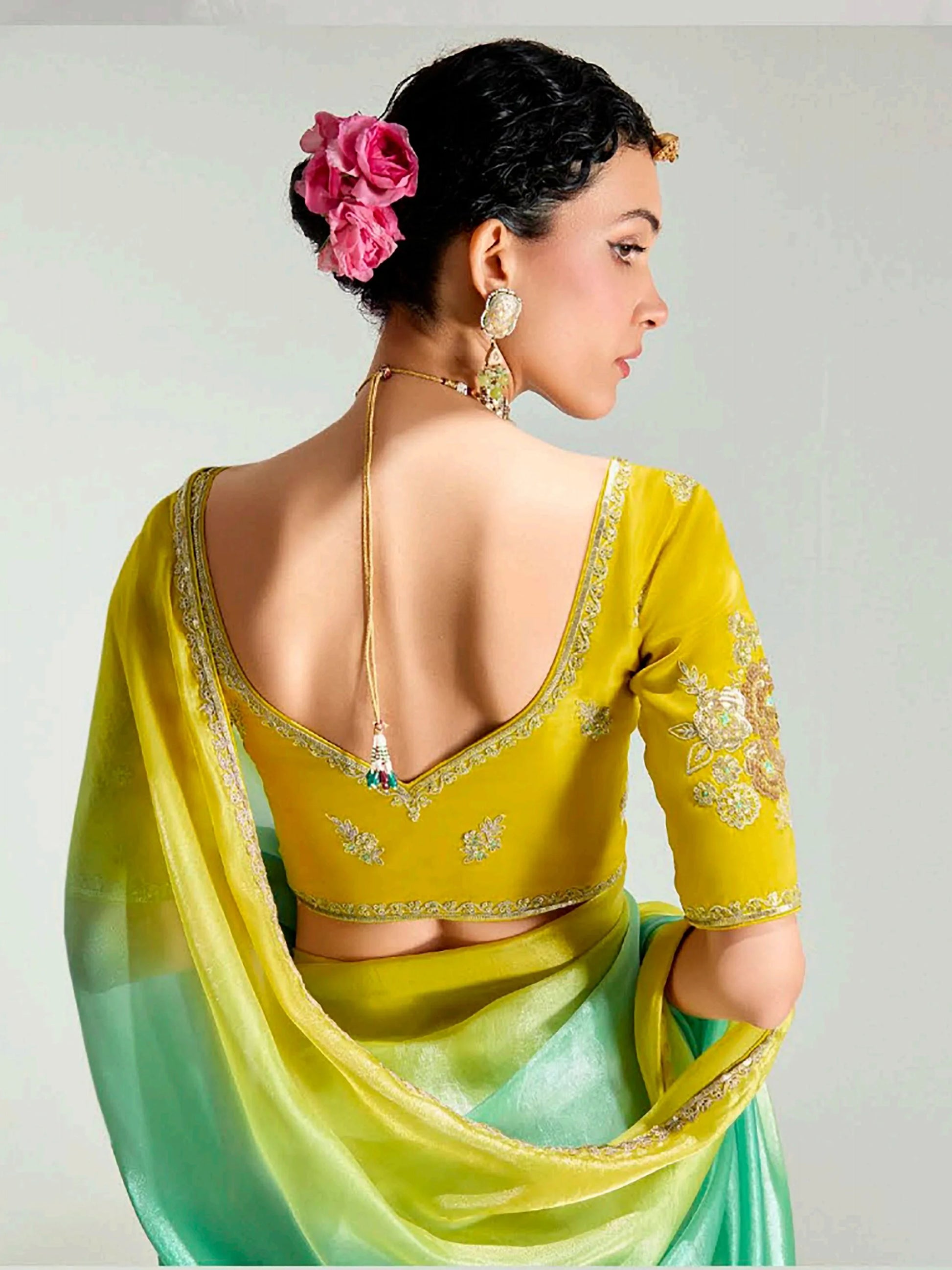 Splendid Green Sequins Border Work Organza Mehendi Wear Saree - Zeel Clothing