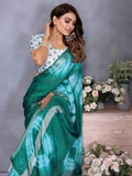 Splendid Green Shibori Print Chiffon Traditional Saree With Blouse - Zeel Clothing