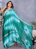 Splendid Green Shibori Print Chiffon Traditional Saree With Blouse - Zeel Clothing