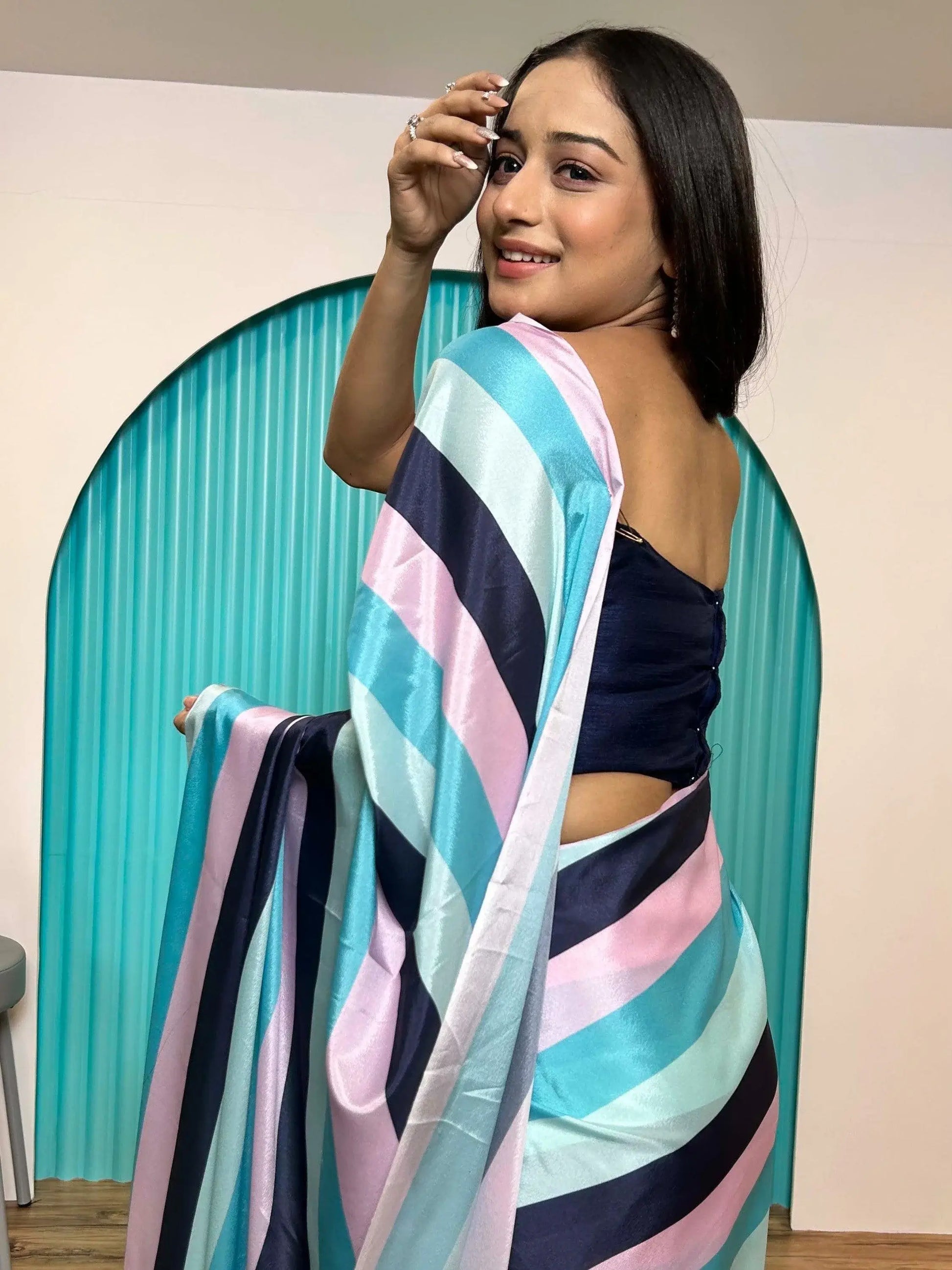 Splendid Multi-Color Digital Printed Satin Saree With Blouse - Zeel Clothing