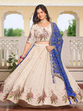 Splendid Off-White Sequins Tissue Silk Wedding Lehenga Choli With Blue Dupatta - Zeel Clothing