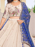 Splendid Off-White Sequins Tissue Silk Wedding Lehenga Choli With Blue Dupatta - Zeel Clothing