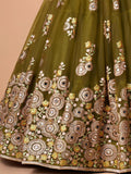 Splendid Olive Green Mirror Work Net Lehenga Choli With Dupatta - Zeel Clothing