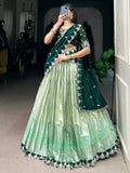 Splendid Pista Green Zari Weaving Silk Half Saree Lehenga Choli - Zeel Clothing