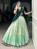 Splendid Pista Green Zari Weaving Silk Half Saree Lehenga Choli - Zeel Clothing