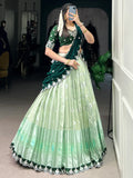 Splendid Pista Green Zari Weaving Silk Half Saree Lehenga Choli - Zeel Clothing