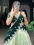Splendid Pista Green Zari Weaving Silk Half Saree Lehenga Choli - Zeel Clothing