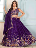 Splendid Purple Thread Embroidery Chinon Festive Wear Lehenga Choli
