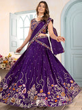 Splendid Purple Thread Embroidery Chinon Festive Wear Lehenga Choli