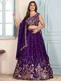 Splendid Purple Thread Embroidery Chinon Festive Wear Lehenga Choli
